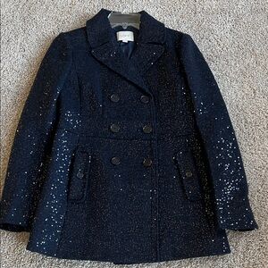 Loft Holiday Women's Navy Double-Breasted Coat Size 0 EUC